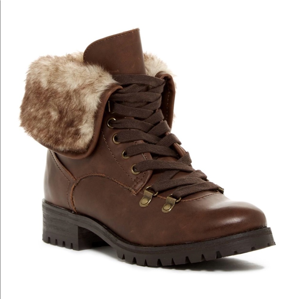 Military Classic Lug Sole Fur Collar Combat Boots - Picture 2 of 4